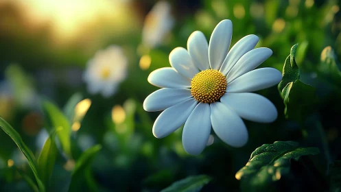 White Daisy in Morning Light: Nature's Simple Perfection.