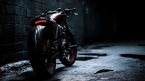 Photorealistic wet-street motorcycle study with noir lighting.