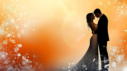 Romantic bride and groom sharing a quiet sunset embrace.