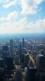 High-altitude vertical panorama of dense modern city skyline