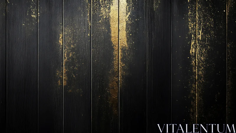 Black wooden panels shimmer with rich abstract gold streaks