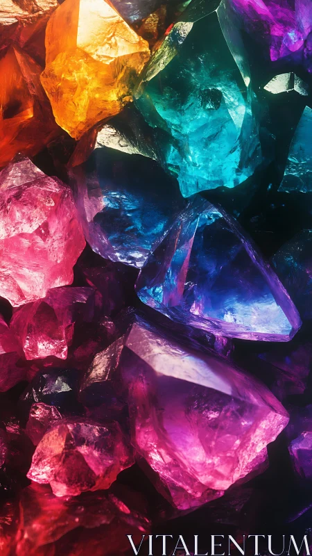 Multicolored translucent crystal cluster in close-up view.