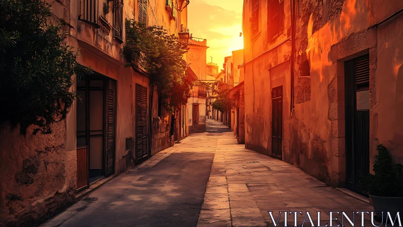 Golden hour quiets a sunlit Mediterranean old town lane