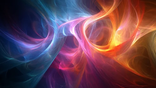 Multicolored abstract light trails in flowing motion field.