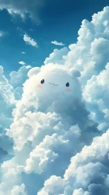 Cumulus cloud creature rendered in soft anime sky lighting