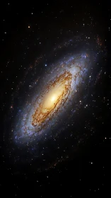Spiral galaxy glows with dense golden core and blue arms
