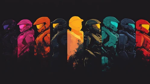 Spectrum Spartans stand guard across a neon-flooded void