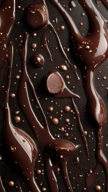 Silky dark chocolate drizzles with glossy truffle drops.