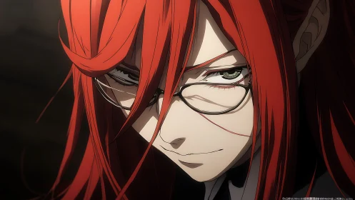 Red haired anime figure in glasses with asymmetric glare lighting