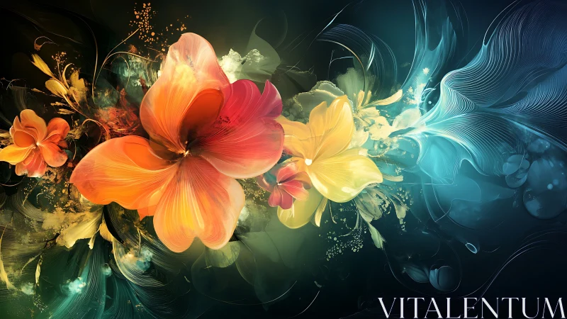 Digitally rendered floral composition with warm and cool color gradient.