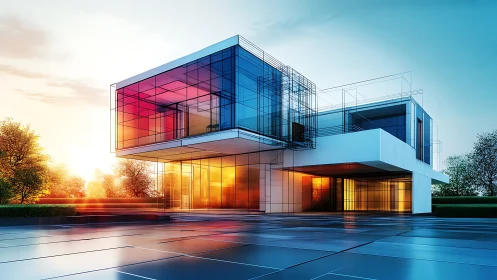 Chromatic Dream: Modernist Geometry Bathes in Twilight Radiance.