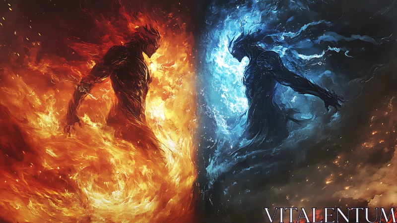 Elemental fire and ice warriors collide in a dramatic standoff