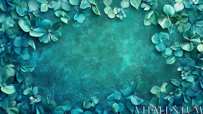 Emerald floral border frames a textured teal background space