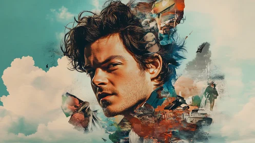 Male portrait integrates environmental narrative fragments