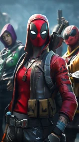 Masked game character leads armed squad in detailed render