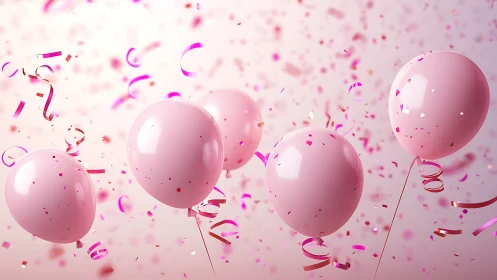 Pink Balloons Burst Through Confetti in Festive Celebration