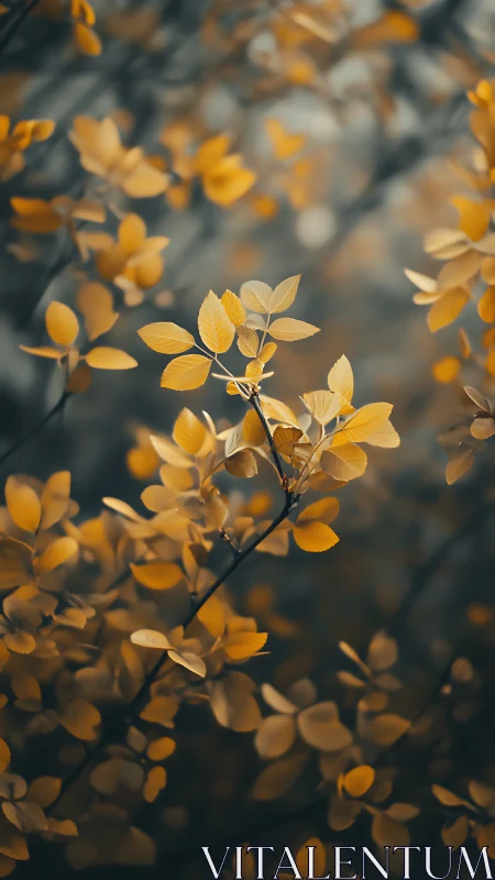 Golden foliage drifting softly through muted forest tones.