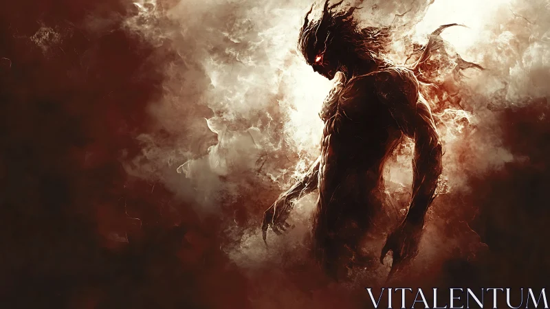 Demonic humanoid figure emerging from swirling fiery smoke.