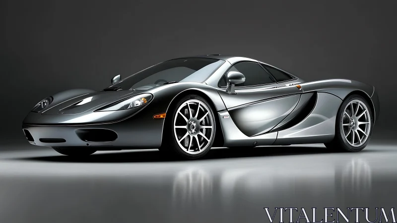 Silver bullet supercar lounges under studio spotlight glow