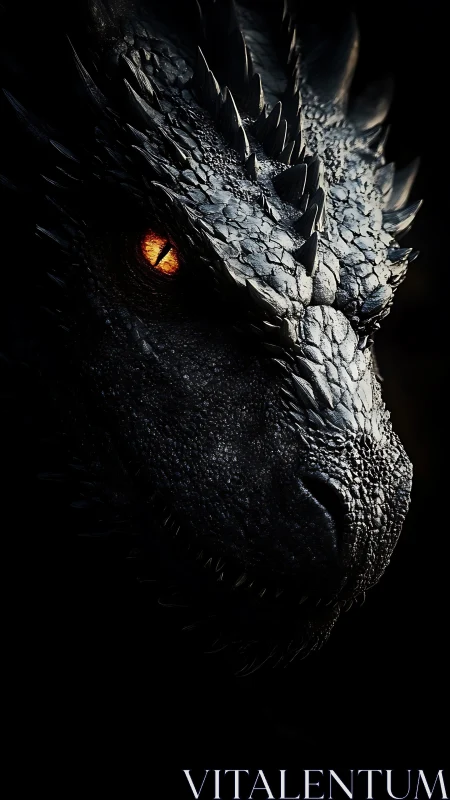 Smoldering dragon portrait with obsidian scales and spikes.