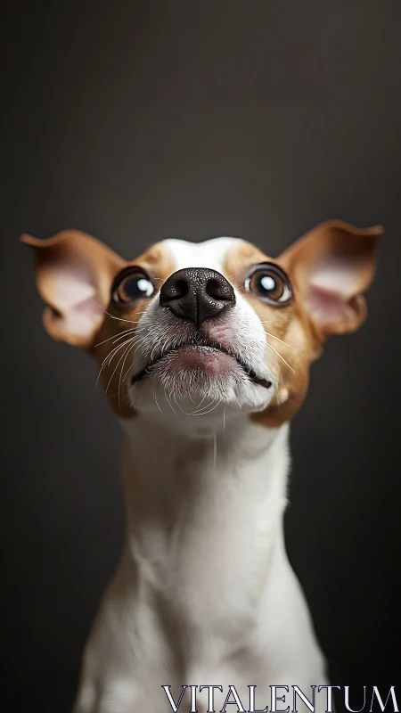 Sweet wide eyed puppy gazing up with hopeful curiosity.
