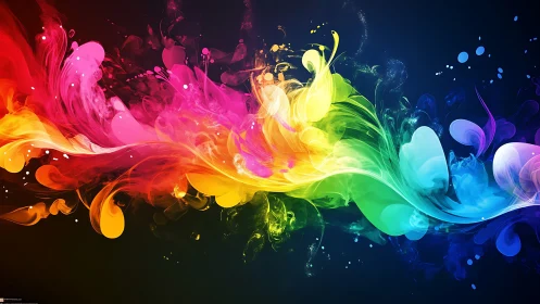 Multicolored abstract fluid wave on dark gradient background.