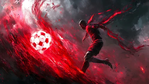 Storm-slicer striker riding a red comet of raw football fury.