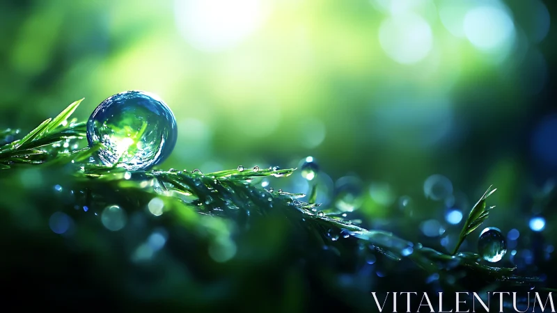 Dewdrop becomes a tiny crystal lens over glowing forest moss