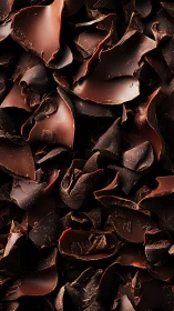 Dark chocolate shards form a sculptural macro surface study