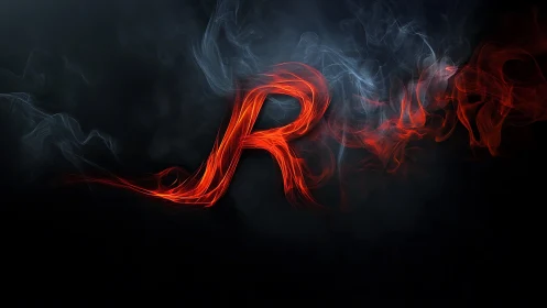Flaming red letter R shimmers through swirling smoke.