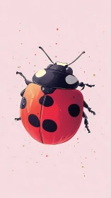 Ladybug illustration on pale pink background with specks.