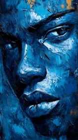 Storm-lit blue portrait holds a steady, soulful gaze