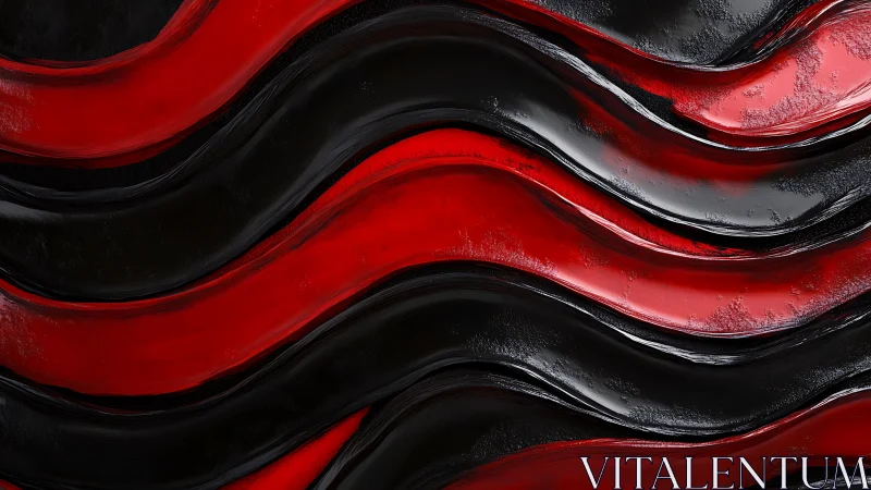 Glossy red and black waves form bold abstract motion field