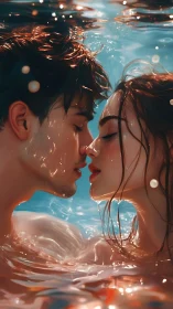 Underwater Kiss. Luminescent Romance in Water.