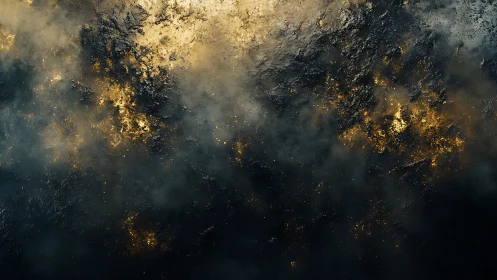 Molten gold embers spread across dark fractured surface.