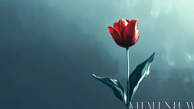 Solitary Crimson Bloom: A Tulip's Quiet Defiance.