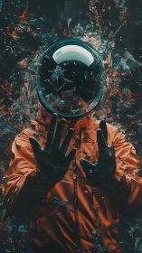 Astronaut in turbulent fluidic shatter field, refractive study.