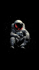 Solitary astronaut drifts in deep space against black void