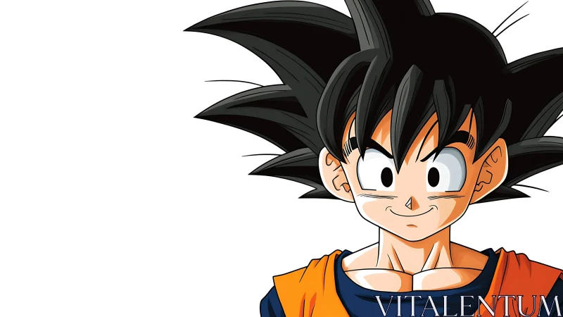 Spiky haired anime hero portrait on stark white background