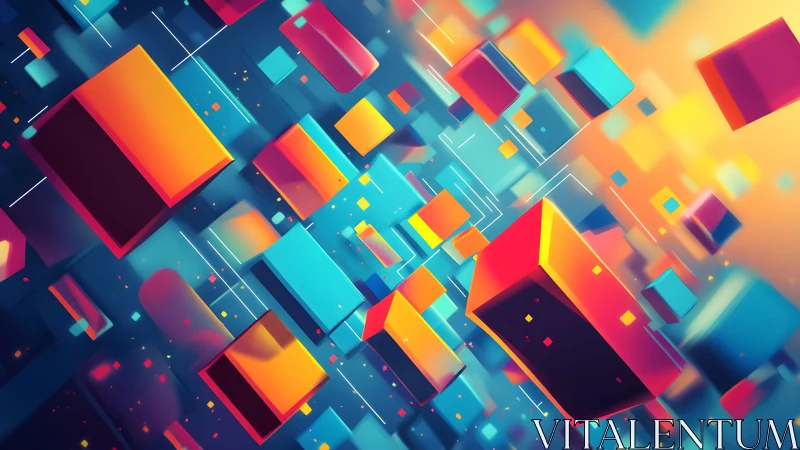 Vibrant 3D Cubes Floating in Abstract Digital Space Artwork.