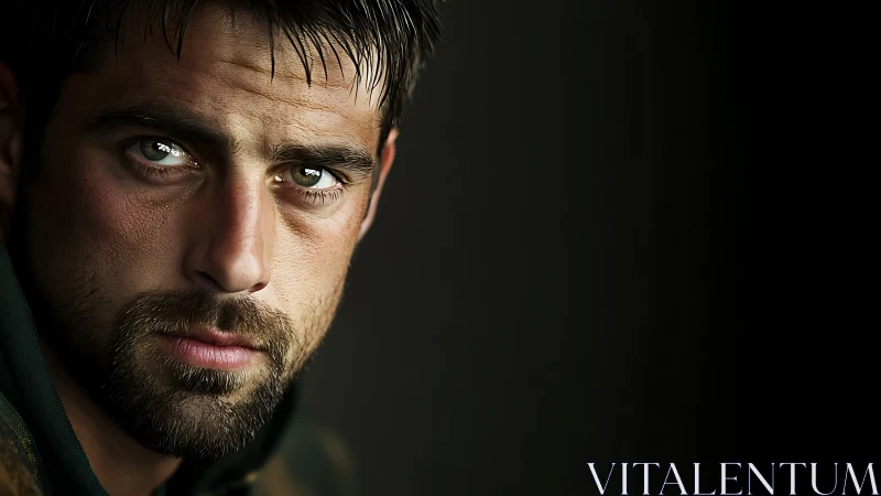 Storm-weathered gaze carves quiet light from the shadows