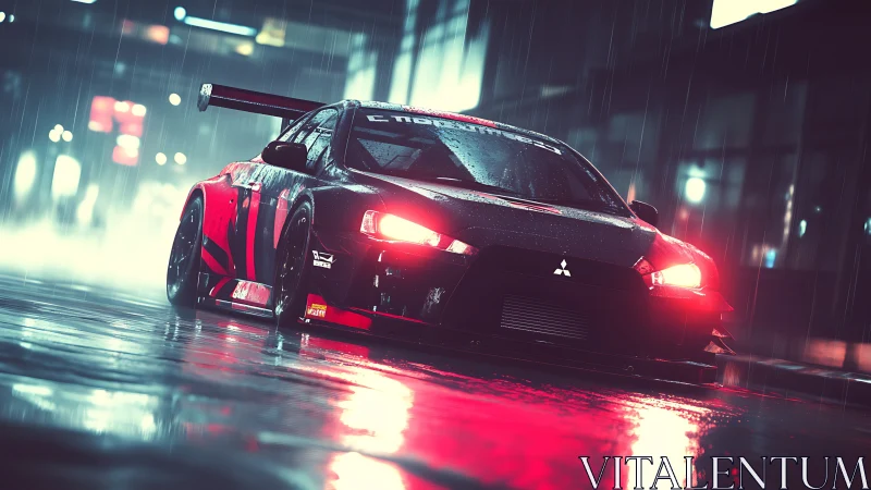 Night rain racer glowing with neon street reflections.