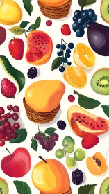 Colorful digital illustration shows assorted sliced fruits