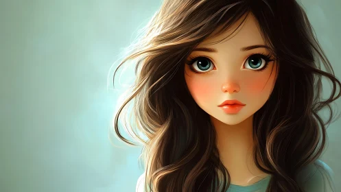 Wide-eyed daydream girl in soft teal glow of quiet wonder.