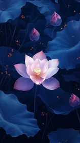 Midnight lotus quietly conducts a neon-blue water ballet