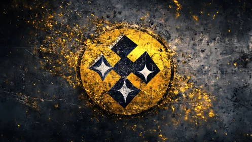 Grunge Binance emblem disintegrates into luminous particle shards