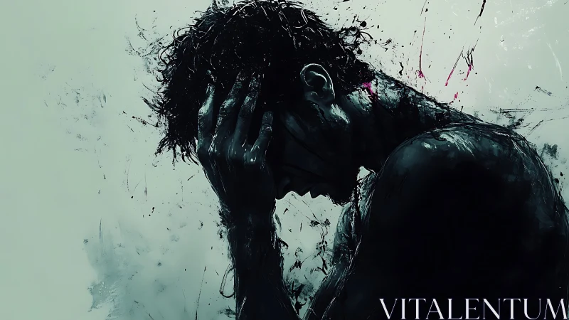 Ink-drenched silhouette folds inward beneath splattered sky