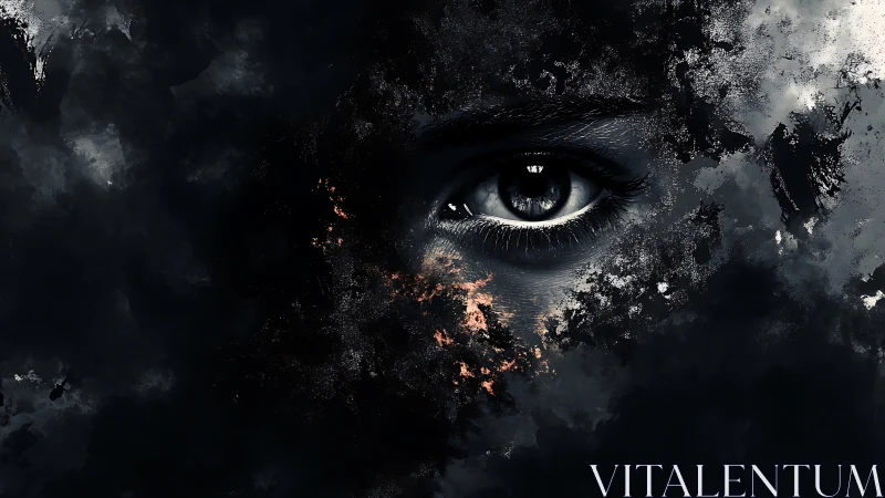 Mysterious eye quietly emerges from swirling shadowed clouds