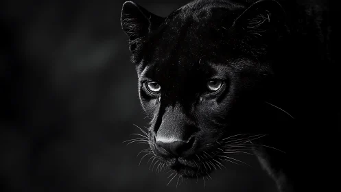 A Panther's Piercing Gaze in Shadows.