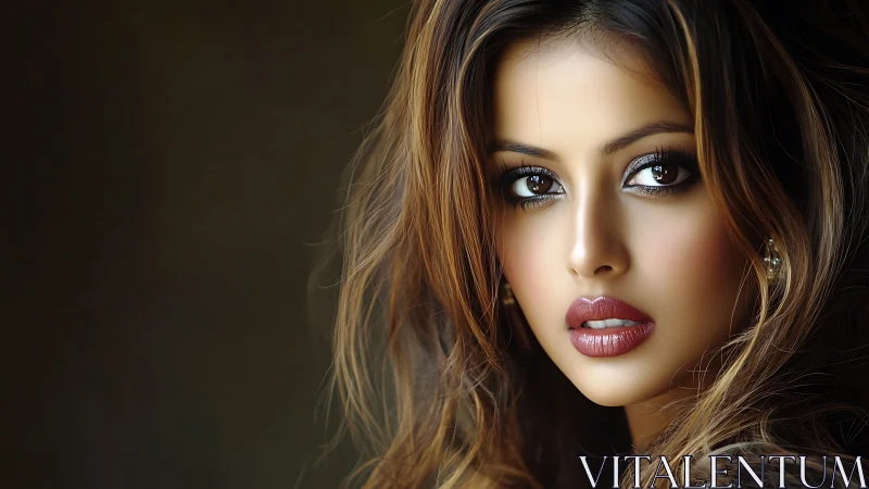 Warm portrait of a woman with luminous eyes and soft waves.